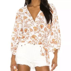 1.STATE Floral Flower Leaf Crepe Blouse Wrap Front